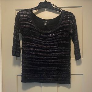 H&M Black Semi Sheer Lightweight Textured Top.
